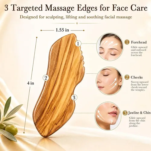 Set 2 Gua Sha Madera Oliva Masaje Facial Reductor