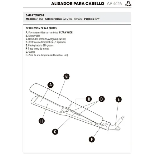 Planchita De Pelo Ultracomb Ap-4426 Ultra Wide Placas Anchas Cobre