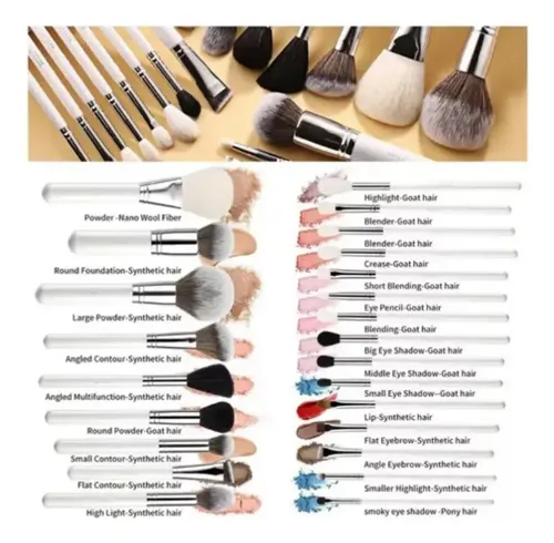 1 Para Sjx Juego De Brochas De Maquillaje White Silver 24