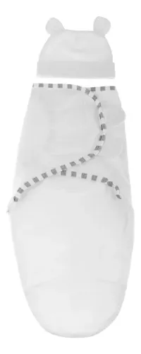 Toalla Swaddling De Algodón Con Gorro, Color Blanco