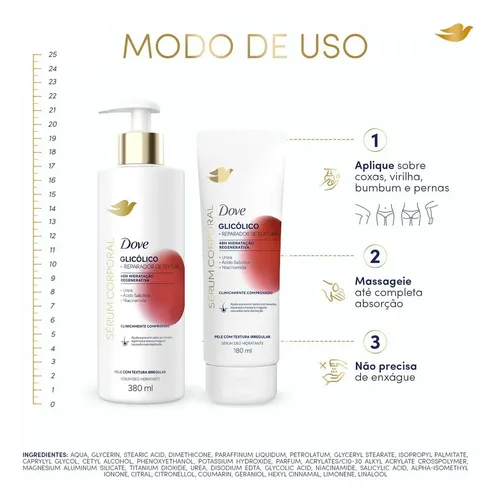 Sérum corporal hidratante con glicólico Dove y reparador de texturas 380 ml