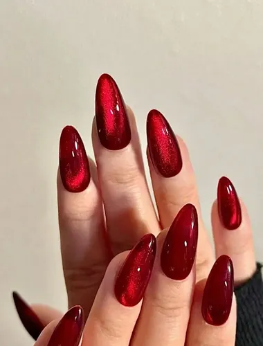 Press On Nails Uñas Postizas Rojas Ojo De Gato Importadas