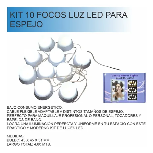 Kit 10 Focos Lamparas Luz Espejo Usb Maquillaje Camarin