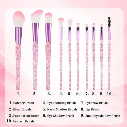 Juego De Brochas De Maquillaje De Cristal Brillante, 10 Unid