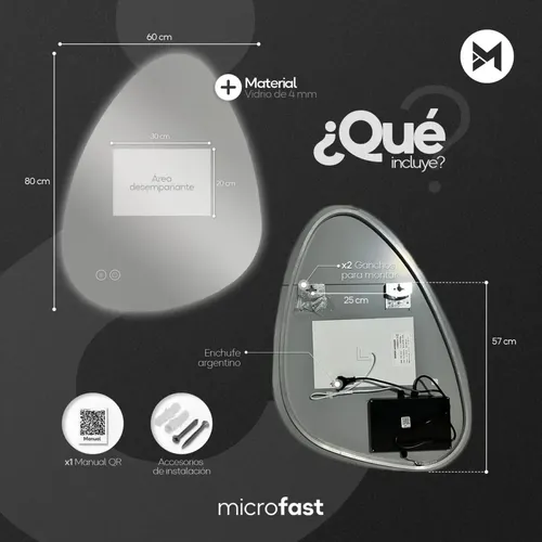 Espejo Luz Led Touch/táctil Inteligente Baño Premium Desempañante Fría/cálida/neutra Irregular Moderno 60x80cm Regulación De Brillo