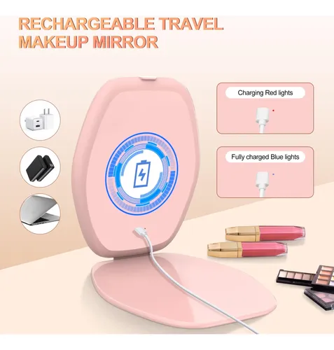 Espejo De Maquillaje De Viaje Con Luz: Espejo Portátil Con 3