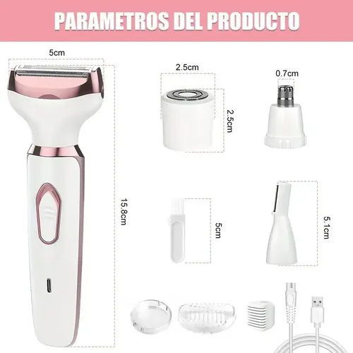 Y Depiladora Eléctrica Recargable 4 En 1 For Mujer, Con