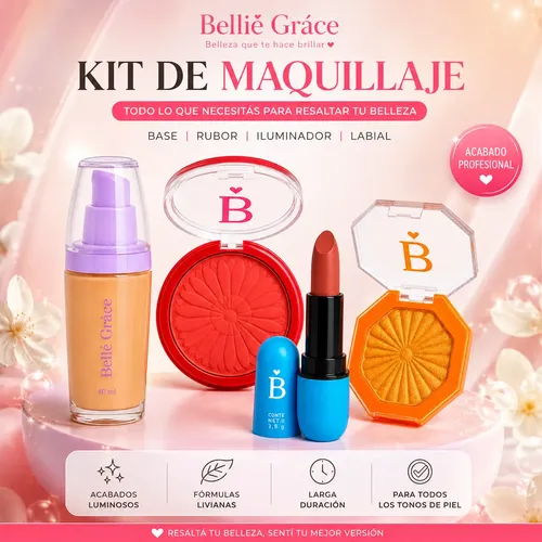 Kit Maquillaje Base Mate Rubor Labial Iluminador Duradero