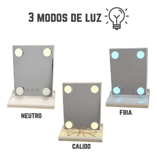 Espejo De Maquillaje 4 Luces Led Usb Frio Cálido Neutro