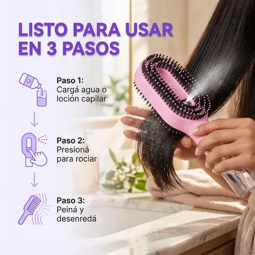 Cepillo Spray Antifrizz Masajeador Desenredante Rizos