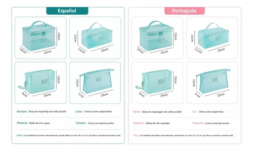 Set 5 Bolsas De Maquillaje De Malla Transparente Viaje