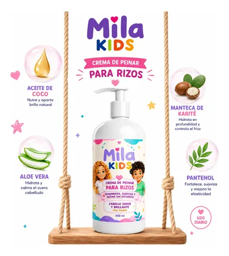 Crema De Peinar Para Rizos Mila Kids 500 Ml Infantil Niños
