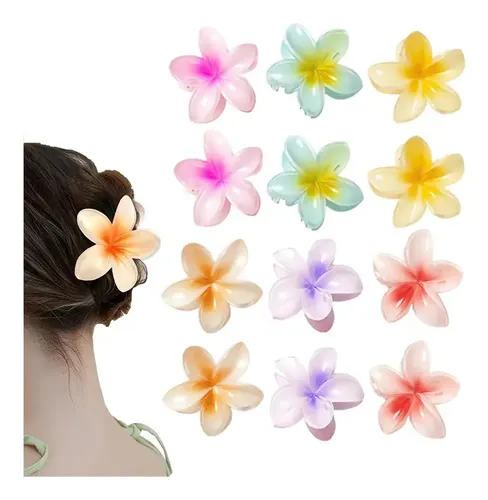 Hebillas Para El Pelo Flor Plumeria X12 Mujer Color Mixto