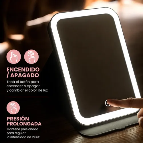 Espejo Con Luz Led Maquillaje Táctil Recargable Usb Premium