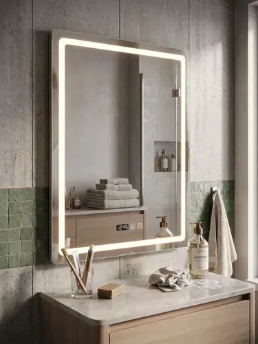 Espejo Luz Led Vertical 60x80cm Digital Con Reloj, Temperatura, 3 Luces Y Desempañador Casa Hadid