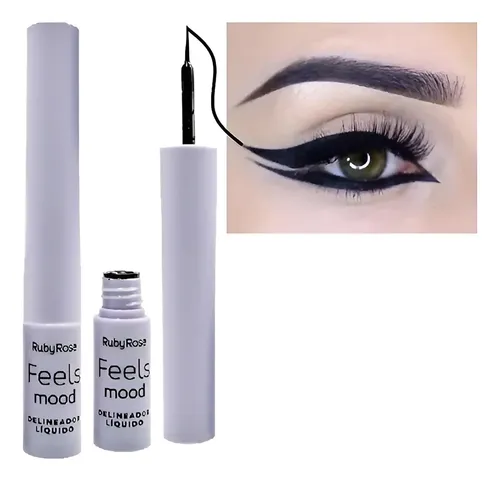 Delineador Líquido Pincel Fino Vegano Feels Mood Ruby Rose Acabado Mate Color Negro