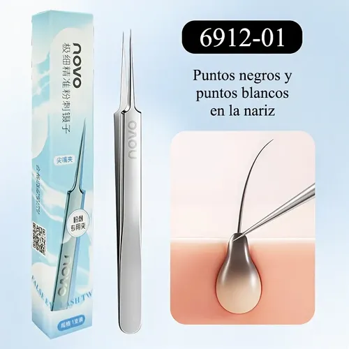 Pinzas Puntos Negros Ultrafina Precisión Acero Cejas Plateado Blackhead