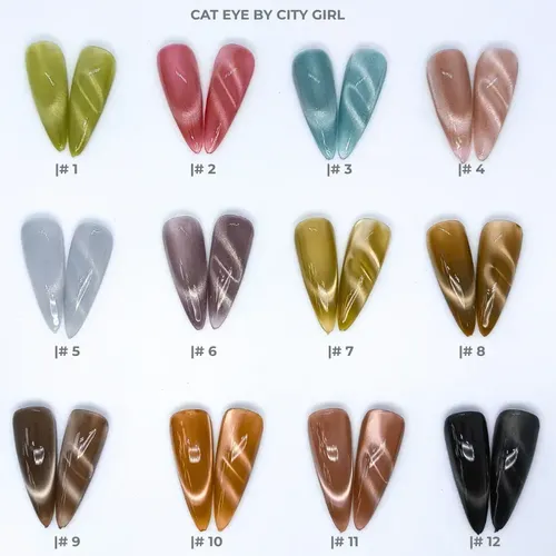 Kit X8 Esmaltes Cat Eye City Girl Con Imán Magnético Uv Led