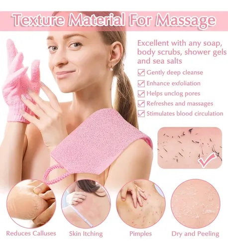Guantes Exfoliantes Para Ducha Y Baño Rosa