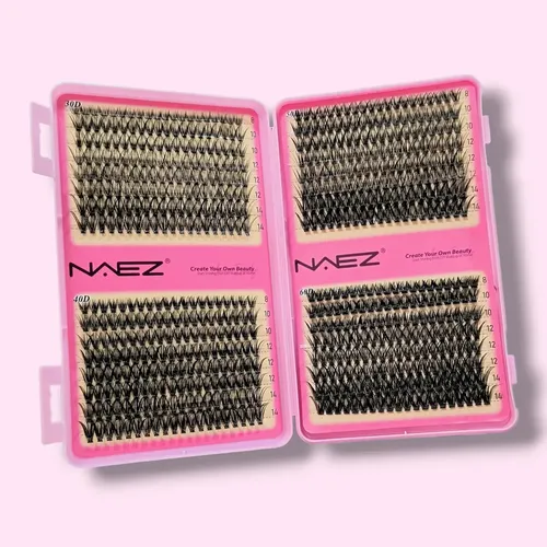 Kit Extensiones De Pestañas Naez Cluster Mix Bond & Seal 30d+40d+50d+60d D Largos Mix