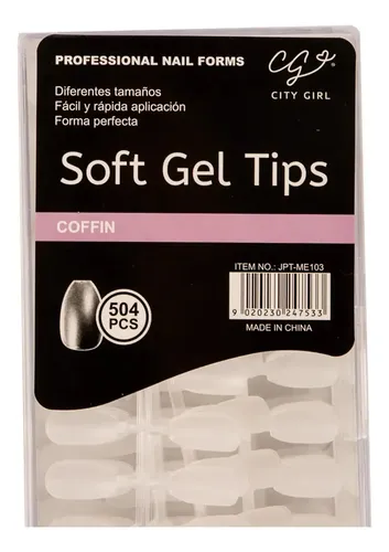 Tips Soft Gel City Girl 500u Press On Uñas Insumos Manicura Color Transparente Coffin