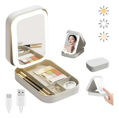 Espejo Luz Led Maquillaje Porta Cosmeticos Recargable Touch