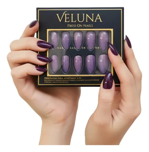 Uñas Press On Veluna Almendras – Cambian De Color Al Calor Color Violeta Termocrómico