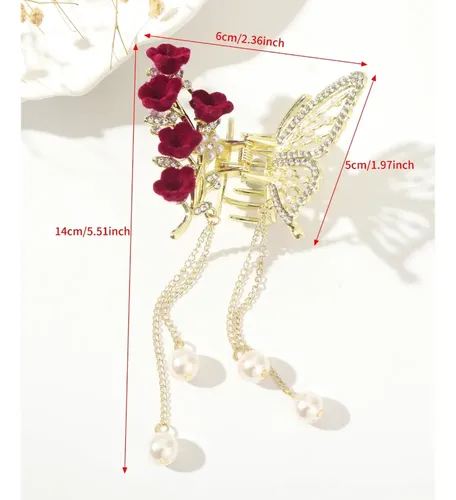 Broche Pinza Pelo Mariposa Dorada Flores Perlas Cadenas Opción 3