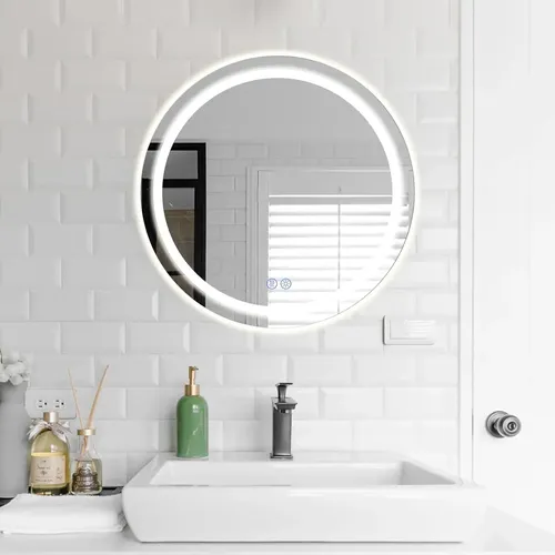 Espejo de Baño Redondo con Luz LED, 60 cm, Antivaho y Táctil