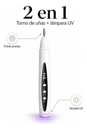 Pulidora De Uñas Eléctrica 2 En 1, Portátil, Con Lámpara Uv