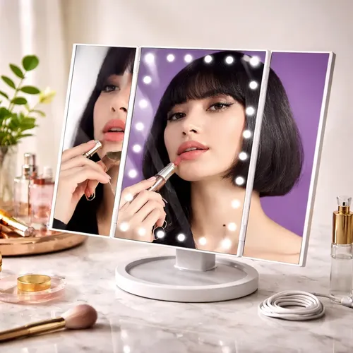 Espejo Tríptico Con Luz Led Y Aumento Para Maquillaje