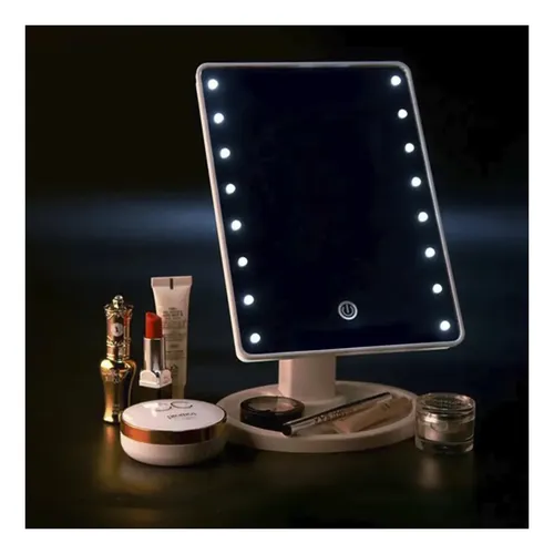Espejo Con Luz Fria 16 Led Maquillaje De Pie Tactil Usb Pila Blanco