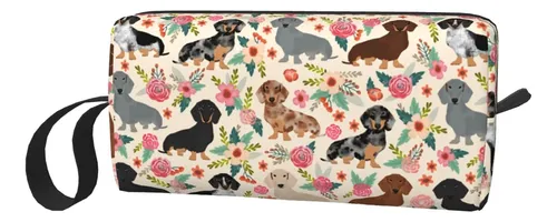 Bolso De Maquillaje Yishow Floral Con Diseño De Dachshund Pa