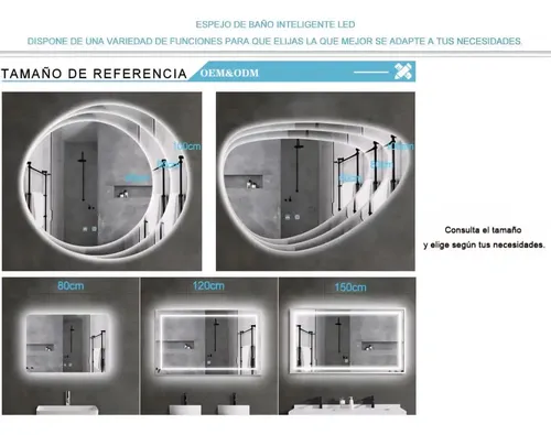 Espejo Digital Led Rectangular Enmarcado Desempañador Baño