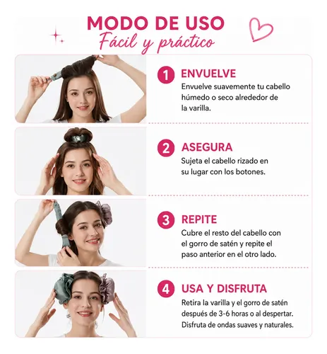 Rulos Sin Calor Varilla De Satén Anti Frizz 2x Gorritos