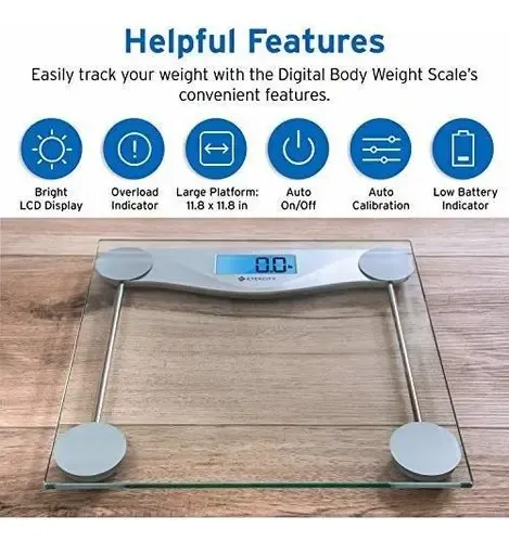 Etekcity Báscula Baño Digital 180kg Vidrio Pantalla Plateado EB4074C
