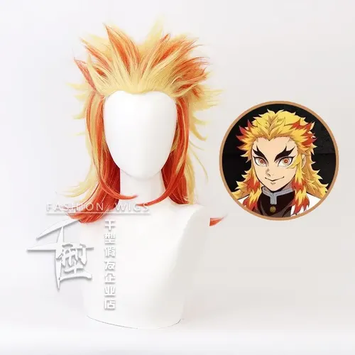 Jf– Demon Slayer Rengoku Kyoujurou Cosplay Peluca Corto