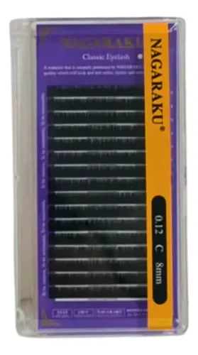Kit Nagaraku Extensiones De Pestañas Clásicas 0.12 Curva C Largos 8 Al 10 Mm