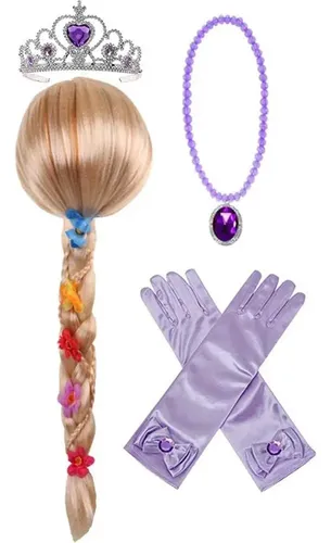 Peluca De Princesa Rapunzel Con Tiara Y Accesorios Para