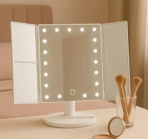 Espejo Maquillaje Tríptico Con Luz Led Táctil De Mesa Koryn