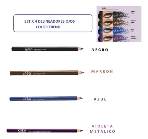 Delineador Ojos Negro Marron Azul Violeta Setx4 Avon C Trend