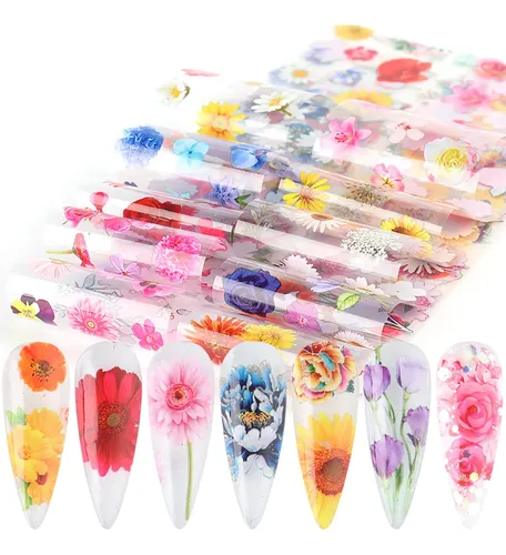 Adhesivos De Aluminio Para Uñas Onsdag Con Flores Holográfic