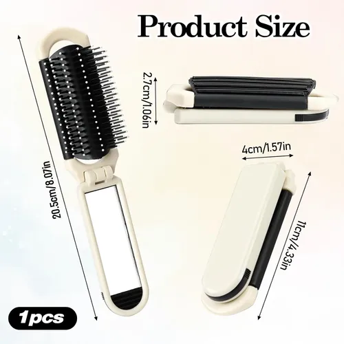 2026cepillo De Pelo Plegable Con Espejo, Compacto Para Viaje Cream / Black
