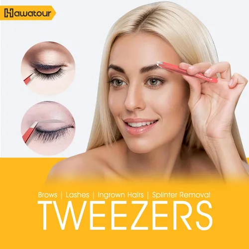 Set De Pinzas Y Tijeras Para Cejas Hawatour Acero Inoxidable