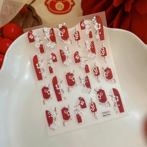 Pegatinas En Relieve De Flor De Ciruelo Para Uñas En Inviern