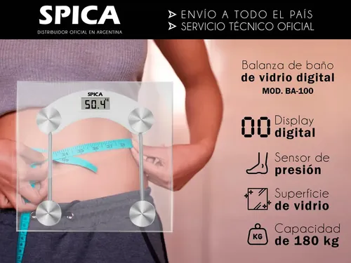 Balanza De Baño Vidrio Pantalla Digital 180kg Spica BA-100 Cuadrada Color Trasparente