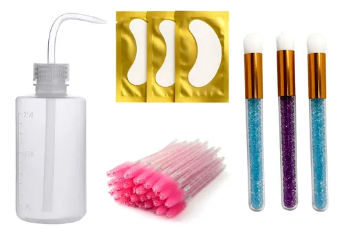 Kit Limpieza Pestañas Lash Botella Cepillos Parches Brocha