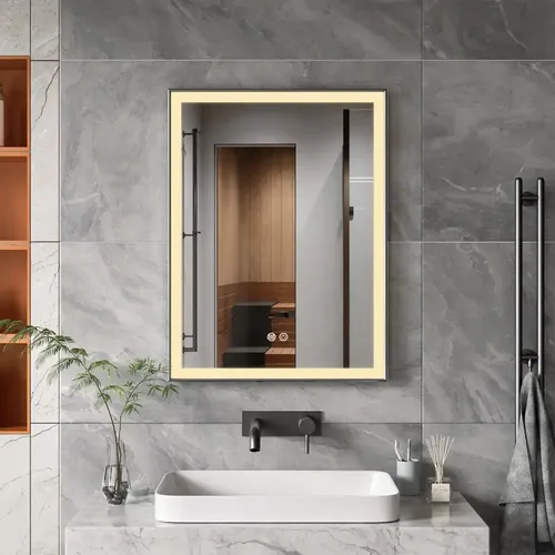 Espejo Rectangular MirrorOn Nilo Negro con Luz LED Regulable de Pared