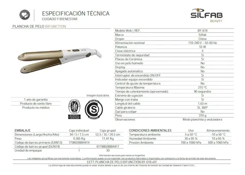Planchita Pelo Y Onduladora Bifuction Silfab By-618