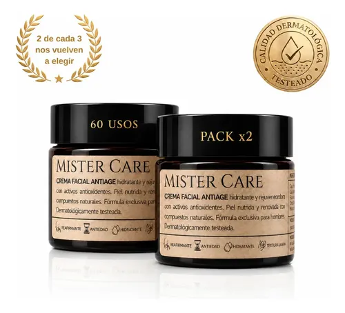 (x2) Crema Facial Anti Age Masculina Mister Care Todo Tipo De Piel Día/noche